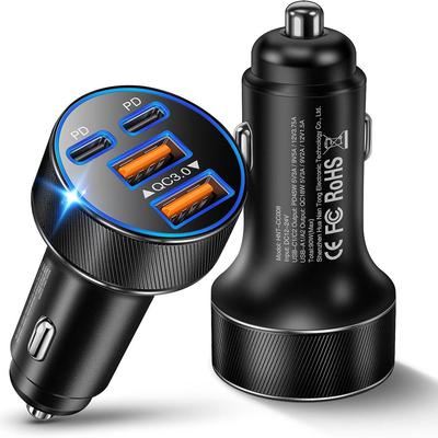 45W Dual Type-C & Type-A Metal Car Charger, PD & QC3.0 Fast Charging Compatible with Apple & Huawei Devices