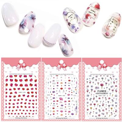1 Sheet Flower Nail Sticker Japanese Design Adhesive 3D Nails Decals Charm Slide DIY Nail Art Decorations Manicure Tools