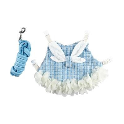 Fashion Adjustable Rabbit Outdoor Harness  Comfortable Pet Traction Suit Plaid Rabbit Sleeveless Dress Outdoor