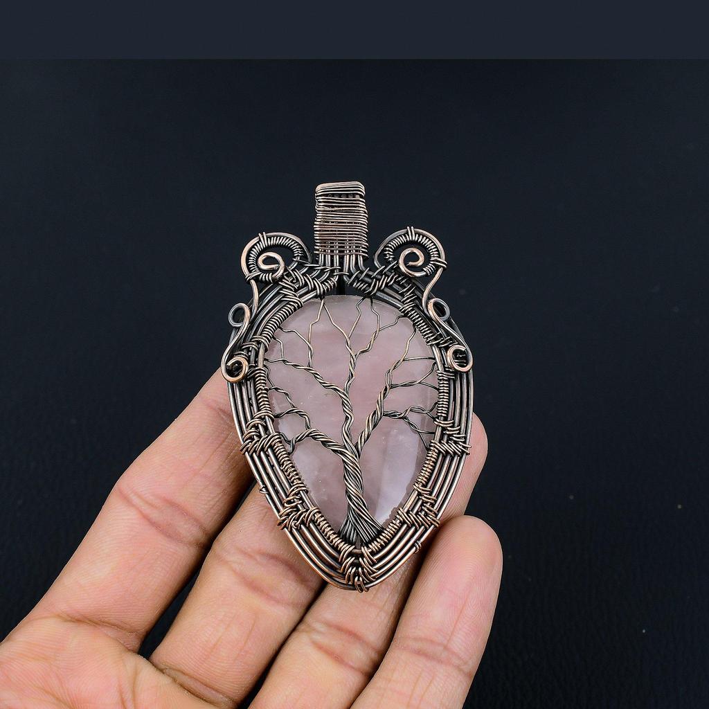 Lebensbaum Rosenquarz Schmuck, 999 Kupferdraht umwickelter Anhänger Handgefertigter Edelsteinschmuck, Geschenke für Ehefrau Brandneuer Anhänger