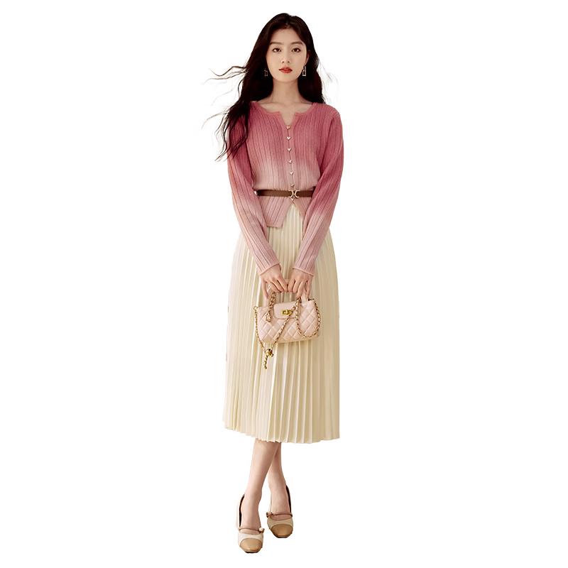 Xiangying Pleated High-Waist A-Line Midi Skirt L