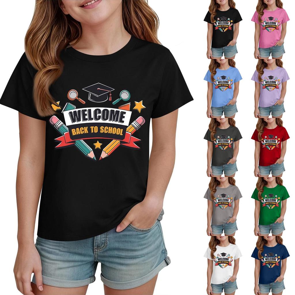 Kids Back To School T Shirt Short Sleeve Casual Tee Top with Round Neck and Printed Design for Boys and Girls Suitable for Everyday Wear