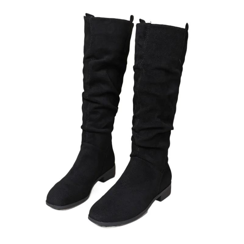 Modne Damskie Buty 2025 Modne Wsuwane Damskie Kozaki Nowe Okrągłe Noski Nowoczesne Kozaki Damskie Zimowe Plus Size Wygodne Kozaki do Kolana