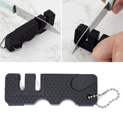 Portable Outdoor Ceramic Knife Sharpener with Keychain 2-Stage Manual Sharpening Stone for Camping and Kitchen