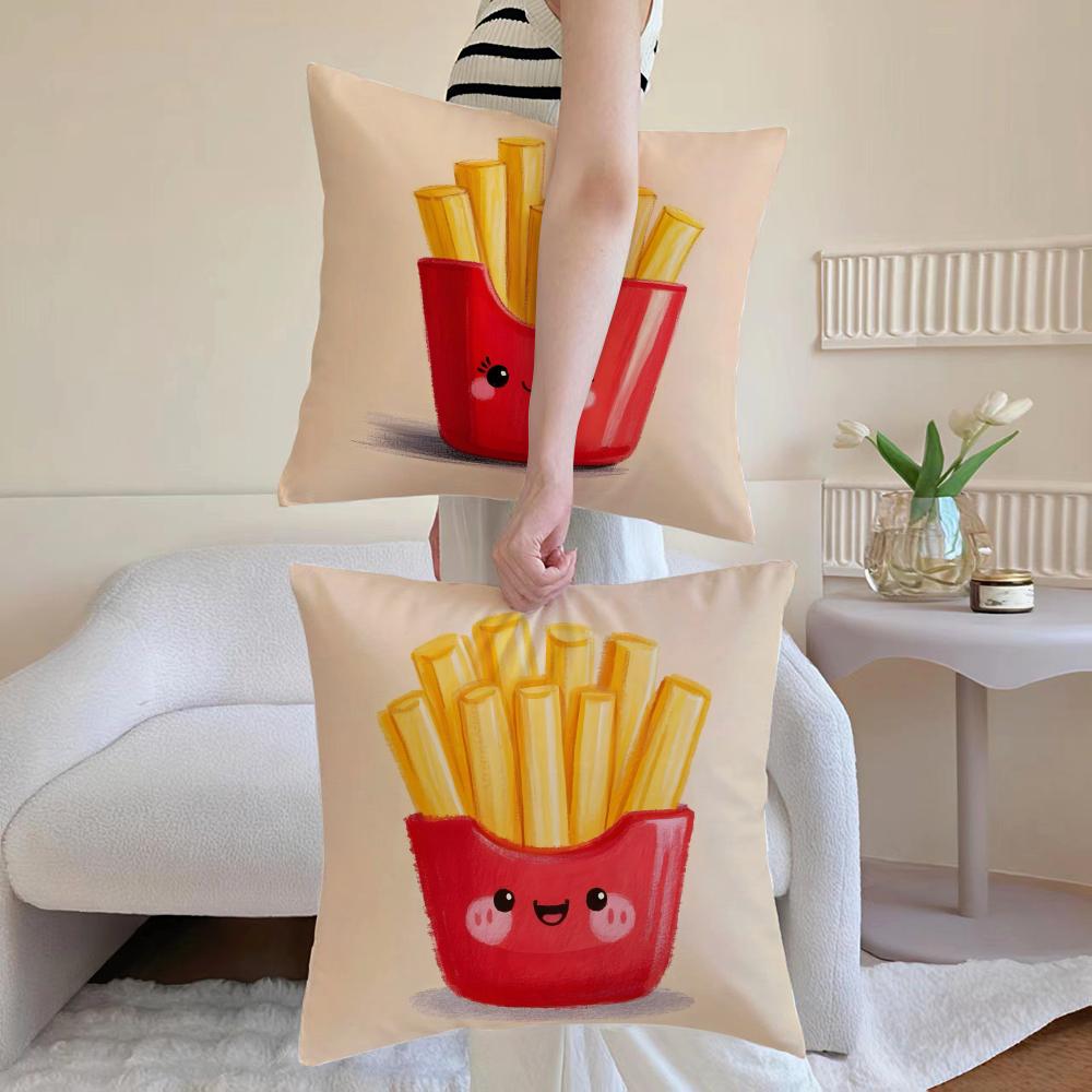 Fun Adorable Cute Hamburger Fries Pizza Cushion Cover Washable Linen Pillowcase Soft  for Daily Sofa Bed Home Room Decor