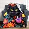 1pc Cat Flowers Lightweight Flannel Blanket, Comfortable and Warm Blanket, for Office and Camping Sofa Bed, Livingroom144