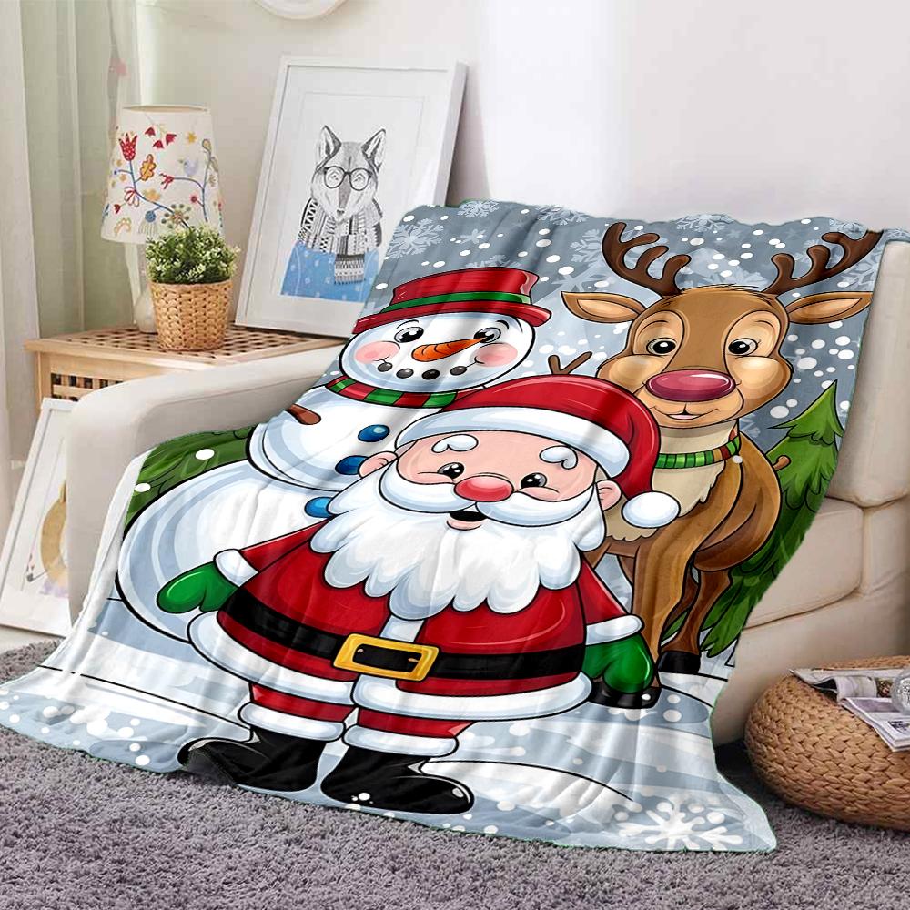 1Pc Christmas Santa Claus Reindeer Flannel Blanket, Soft And Comfortable, Casual Warm, Camping Travel, Christmas, Halloween Xmas Gift. G1121