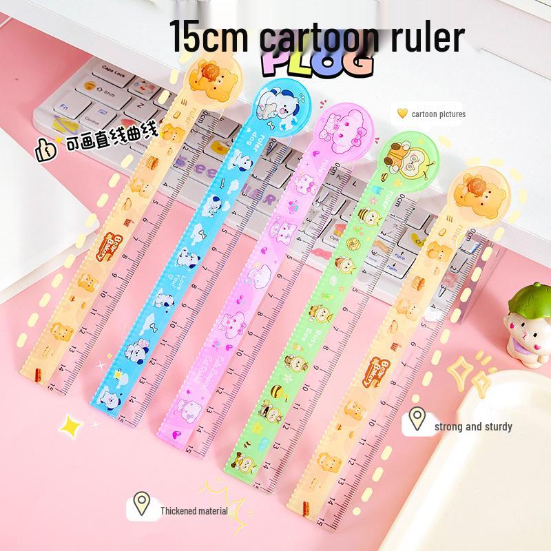 15cm Transparent Cartoon Ruler with Wavy Edge - Cute Plastic Drawing Scale for Students 15cm