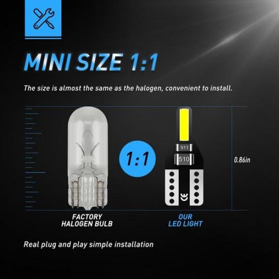 10X 168 T10 194 2825 LED License Plate Side Backup Marker Light Bulb 6000K White