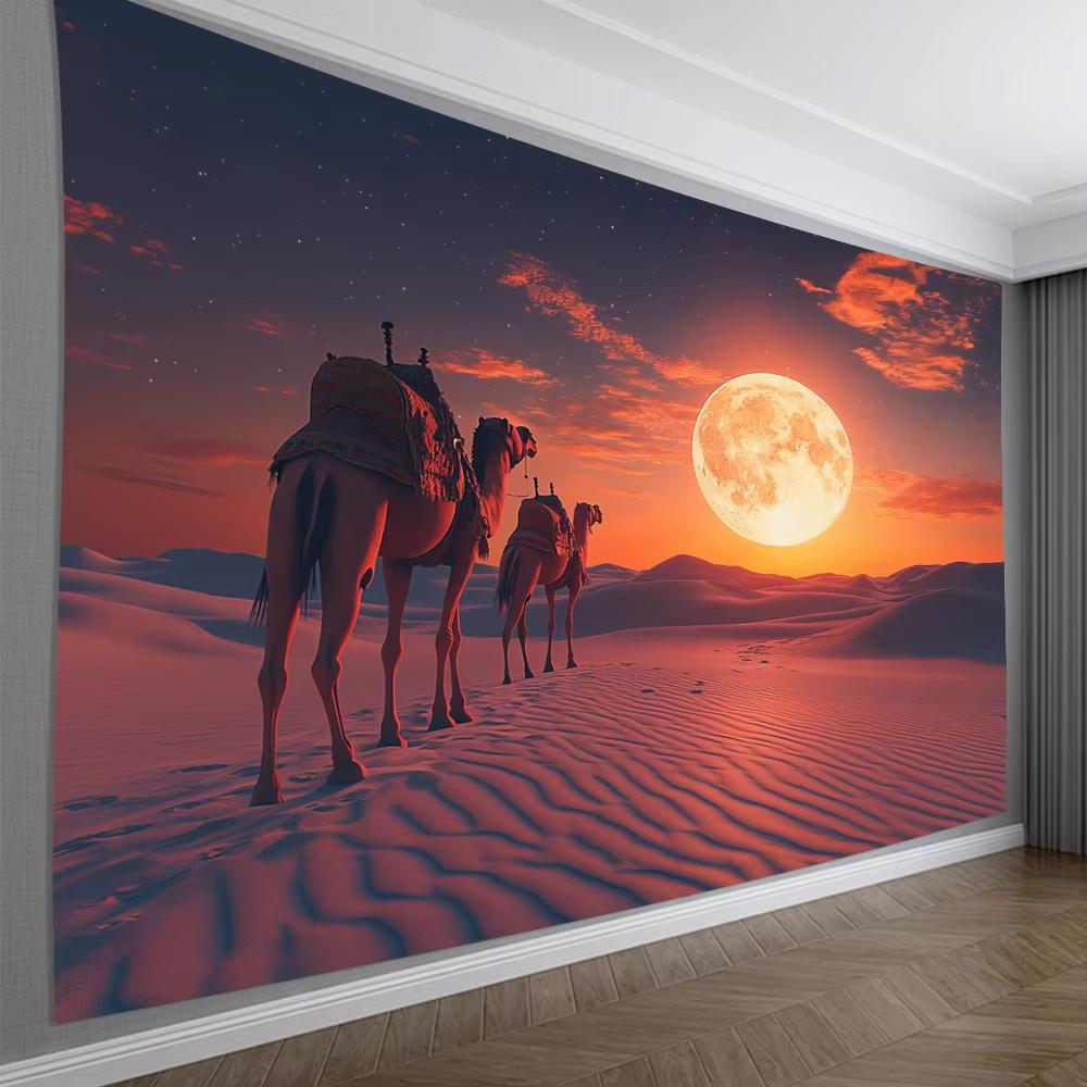 VIKAMA Summer Desert Moonlit Night Camel Tapestry Desert Scenery Living Room Bedroom Sofa Exotic Atmosphere Enhancement