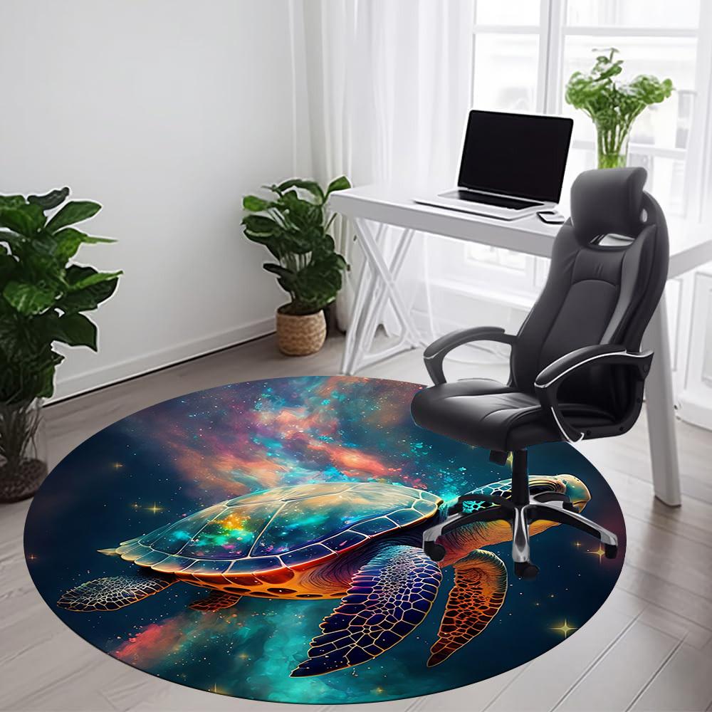 1PC Galactic Ocean Turtle Office Round Area Rug, Mat Suitable For Office, Under Office Chairs Bedroom Living Room Home Decor, Room Deco