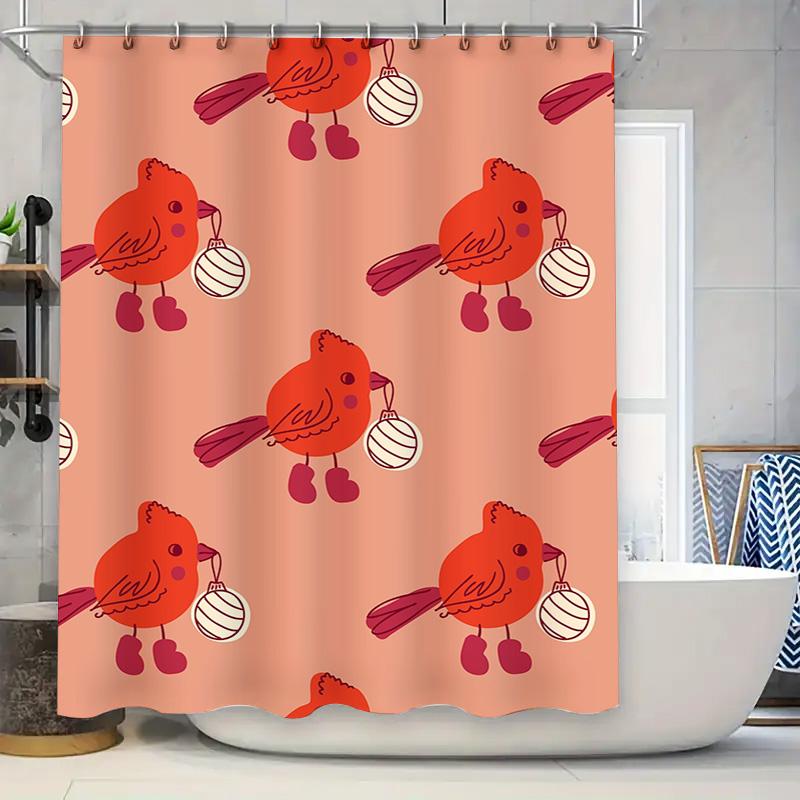Roter Vogel-Aufdruck Duschvorhang Weihnachtsdekoration Heimdekoration Wasserdichtes Gewebe Badezimmer-Einsatz mit Ringen für Badezimmer