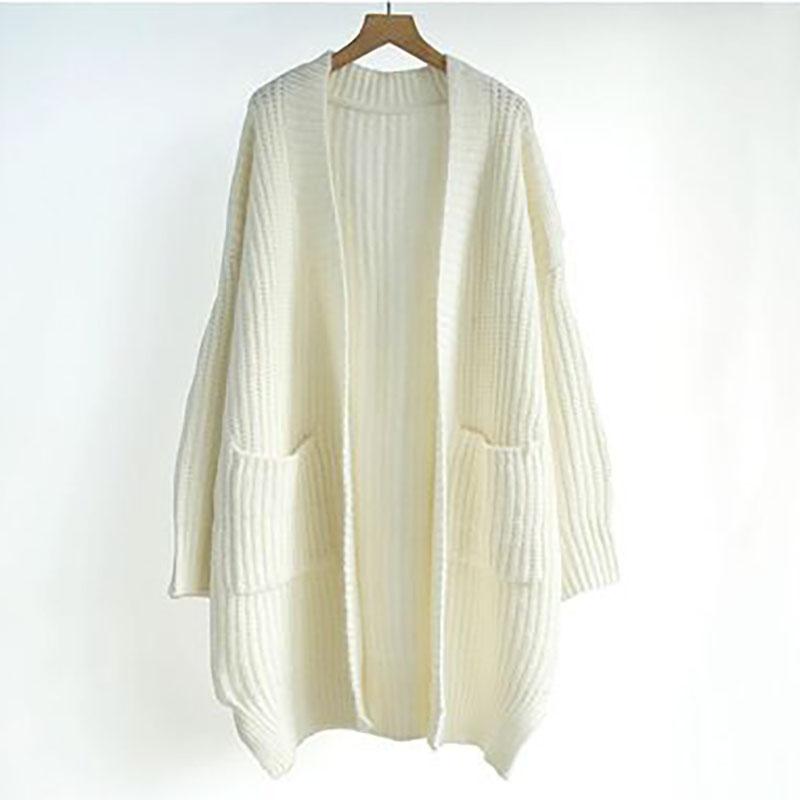 Long Cardigan Knitted Women Loose V-neck Autumn Winter Elegant Sweet Outerwear Maxi Y2k Sweater Coat Soft Jacket