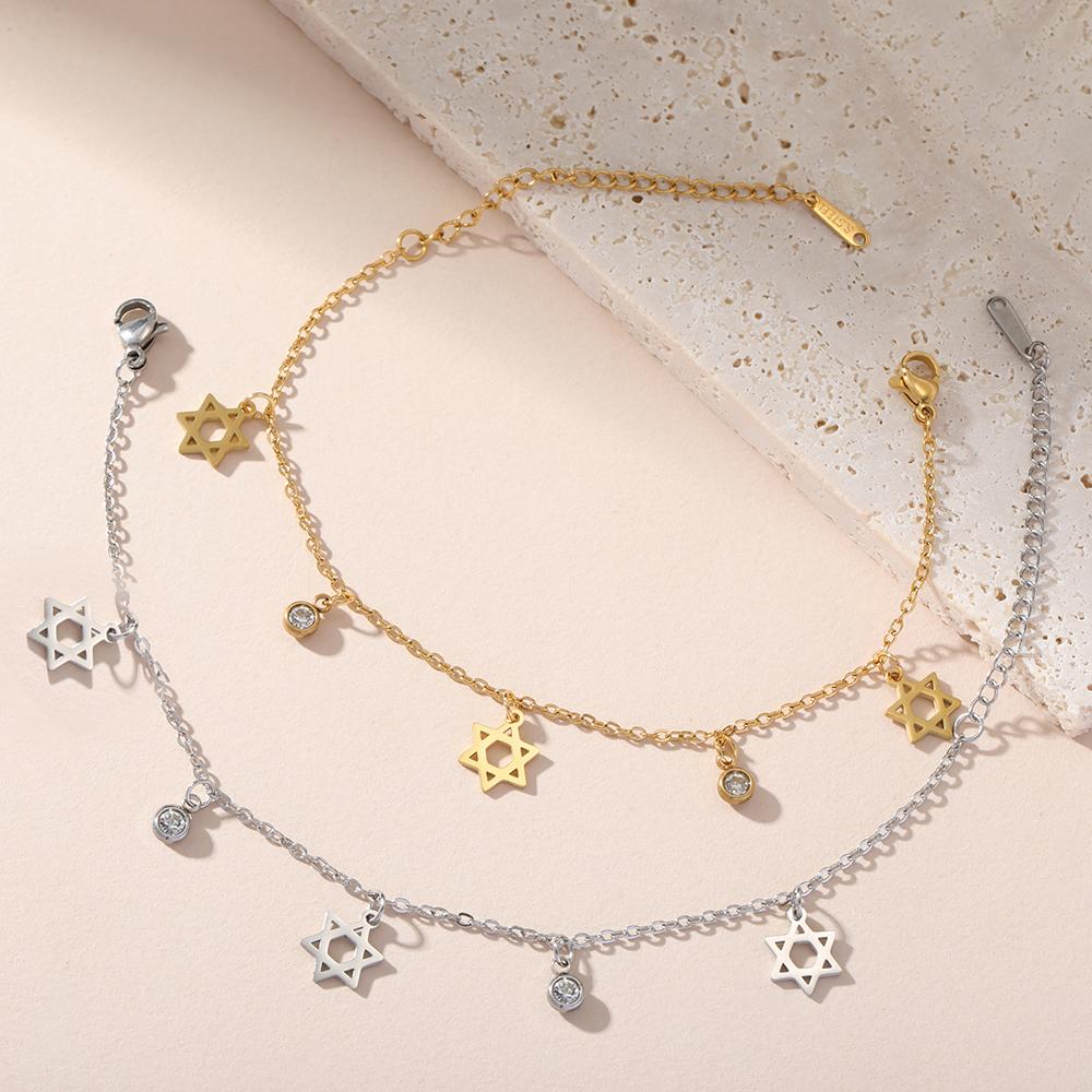 Dawapara Star of David Bracelet Jewish Prayer Judaica Hexagram Charm Protection Amulet Couple Gift Stainless Steel Jewelry