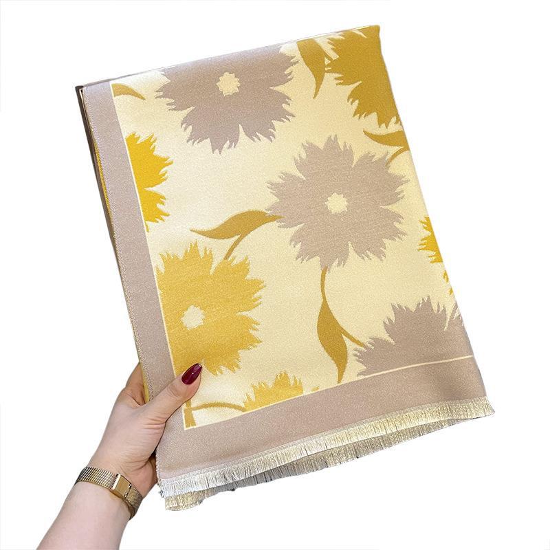 Sunflower Pattern Autumn and Winter New Imitation Cashmere Scarf for Women Warm and Thickened Versatile Long Shawl and Scarf