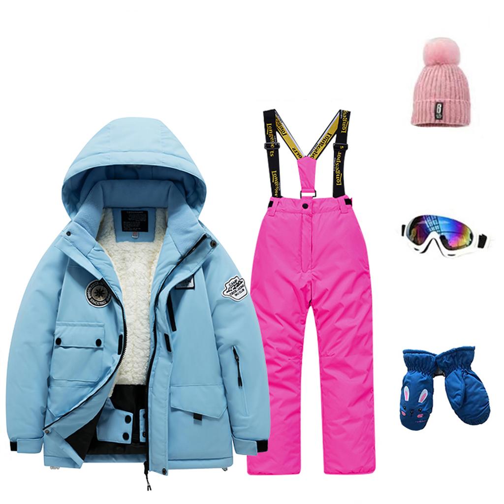 Children's Fashion Skiwear Set Boys' And Girls' Thickened Waterproof Thermal Ski Suit Five-Piece Outfit With Jacket And Trousers