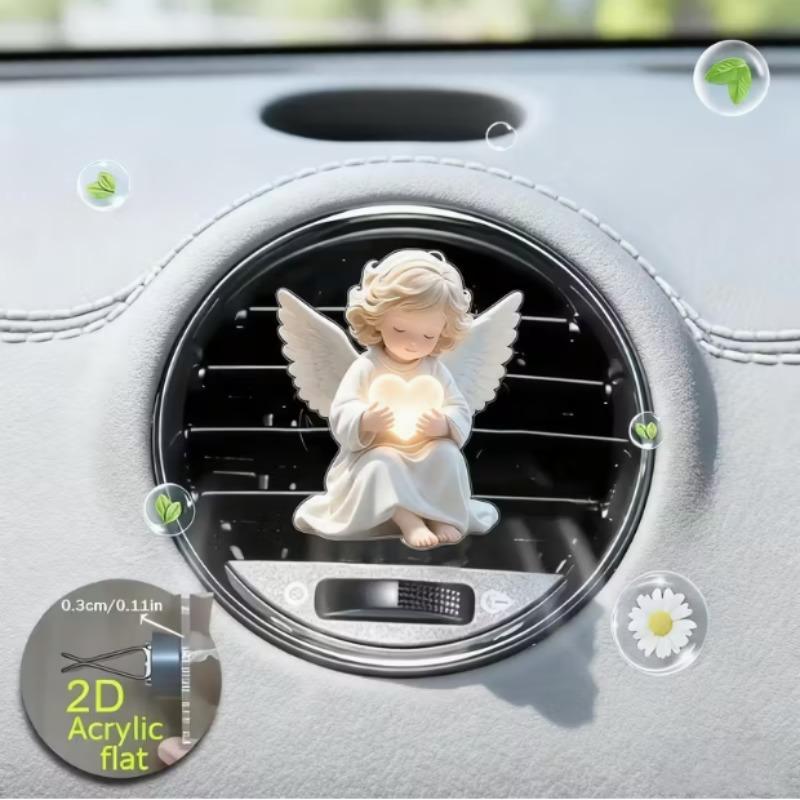 Angel Car Air Vent Clip with Heart Design 2D Flat Acrylic Fragrance Diffuser for Most Vehicles No Battery Needed Valentine Gift