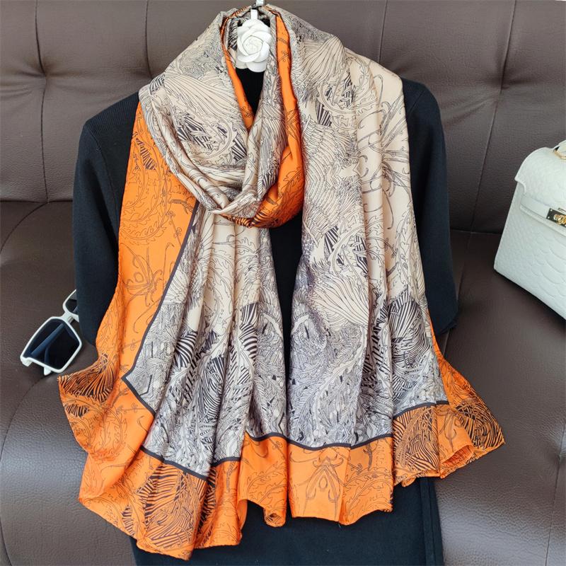 180*90cm muffler fashion Luxury Brand Scarf Women New Style Fashion Color Matching Print Silk Lady Popular Headcloth Beach Shawl