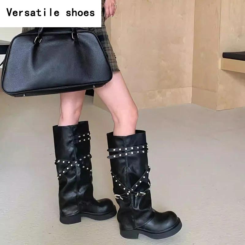 Винтажные женские сапоги-ковбойши с заклепками в стиле вестерн — фото 4