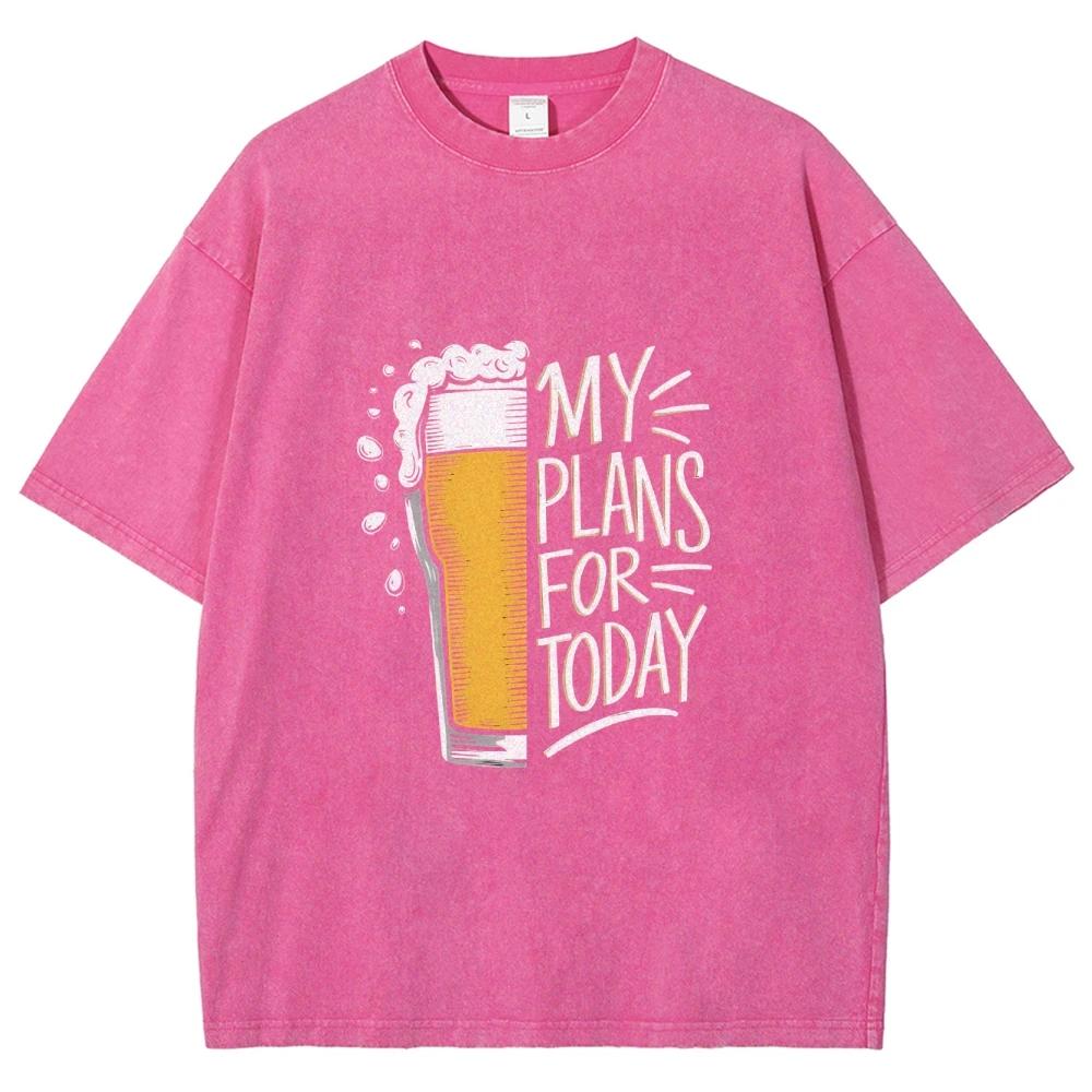

Unisex Fit Washed Tees MY PLANS FOR TODAY Beer Printed Women Men T-Shirt Cotton Oversized Funny Graphic Tees for Men Tops 3XL