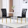 Set of 2, Retro Alligator Skin Upholstered Dining Chairs, Crystal Buckle and Faux Leather Design, Gold-Plated Metal Legs