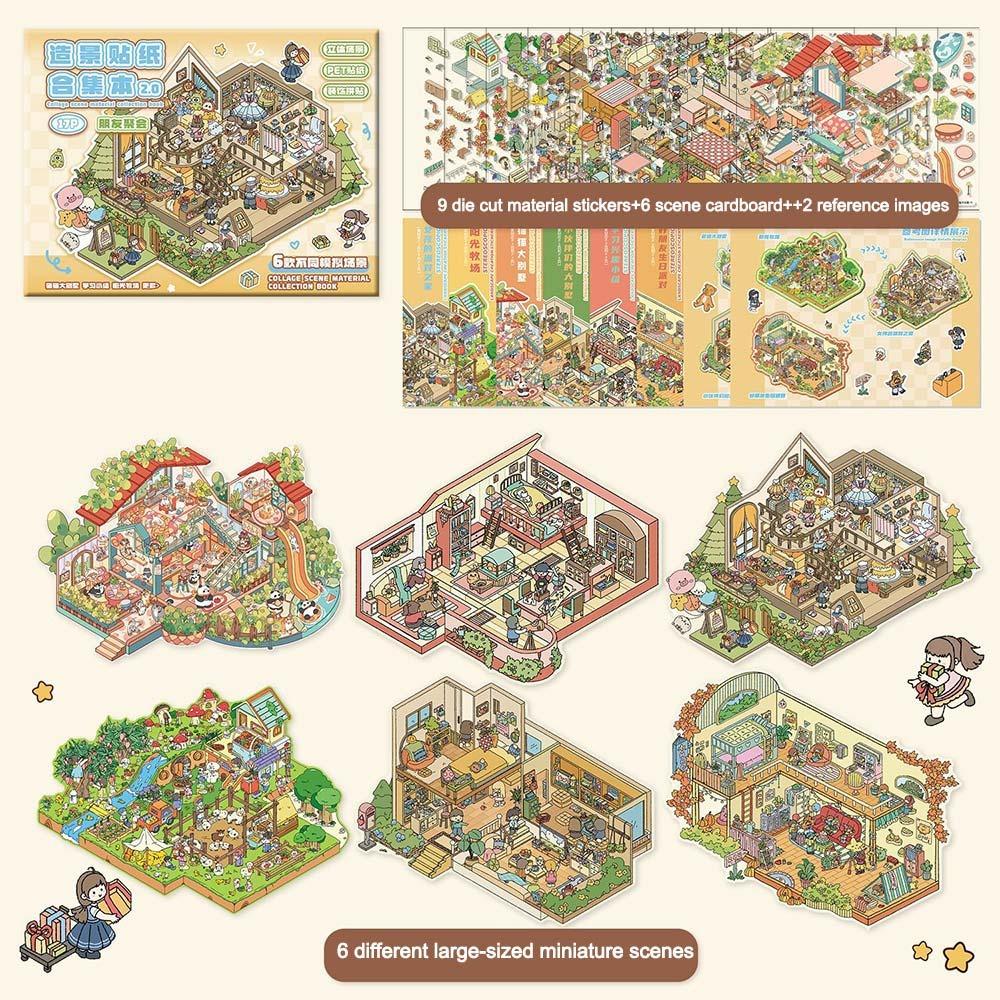 20Pcs/Book 3D Miniature Scene 3D Stickers DIY Notebook Sticker Landscape Sticker Book  Children Gift