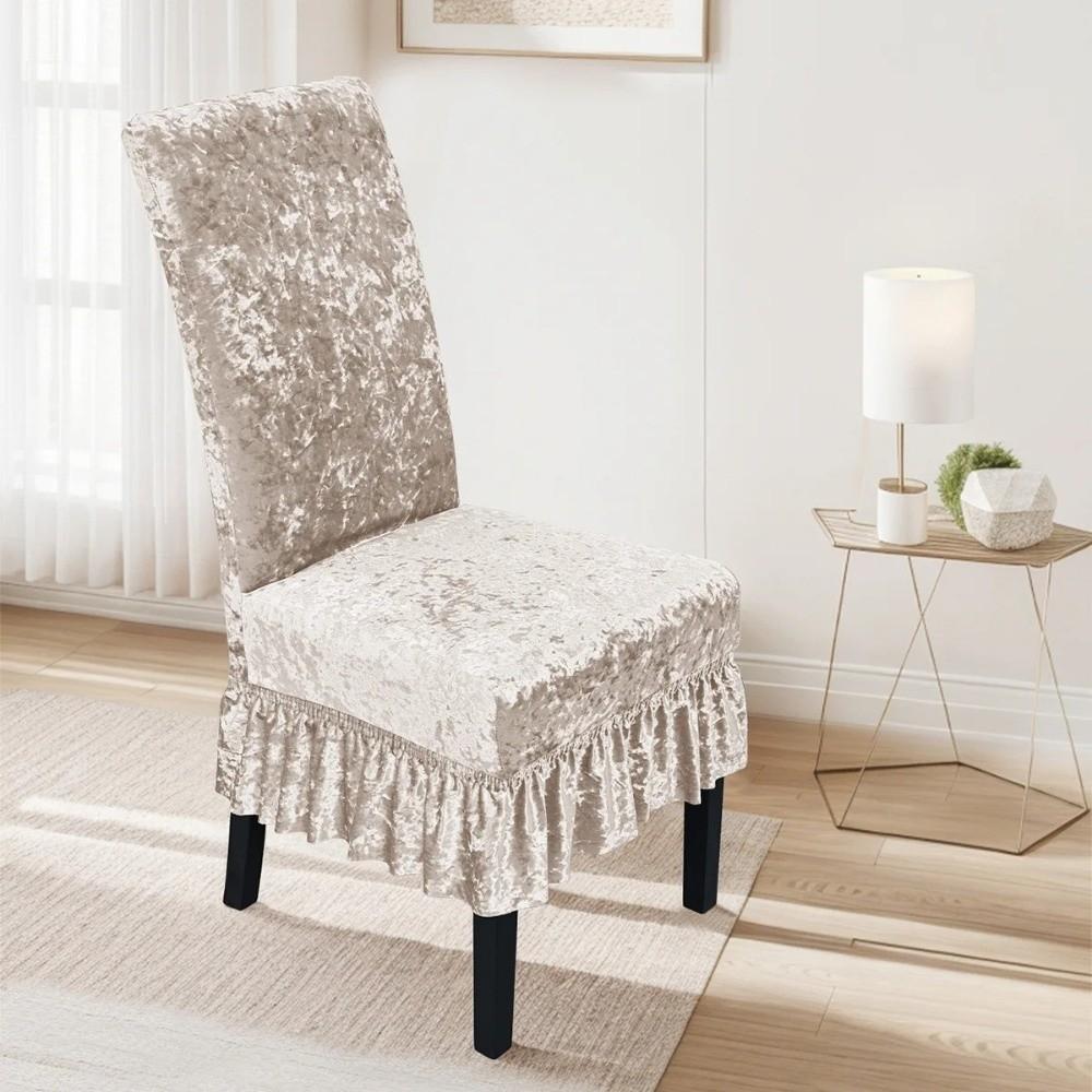 Gold Diamond Velvet Skirt Edge Chair Cover Ruffled Edges Universal Anti-slip Chair Cover Solid Color Removable