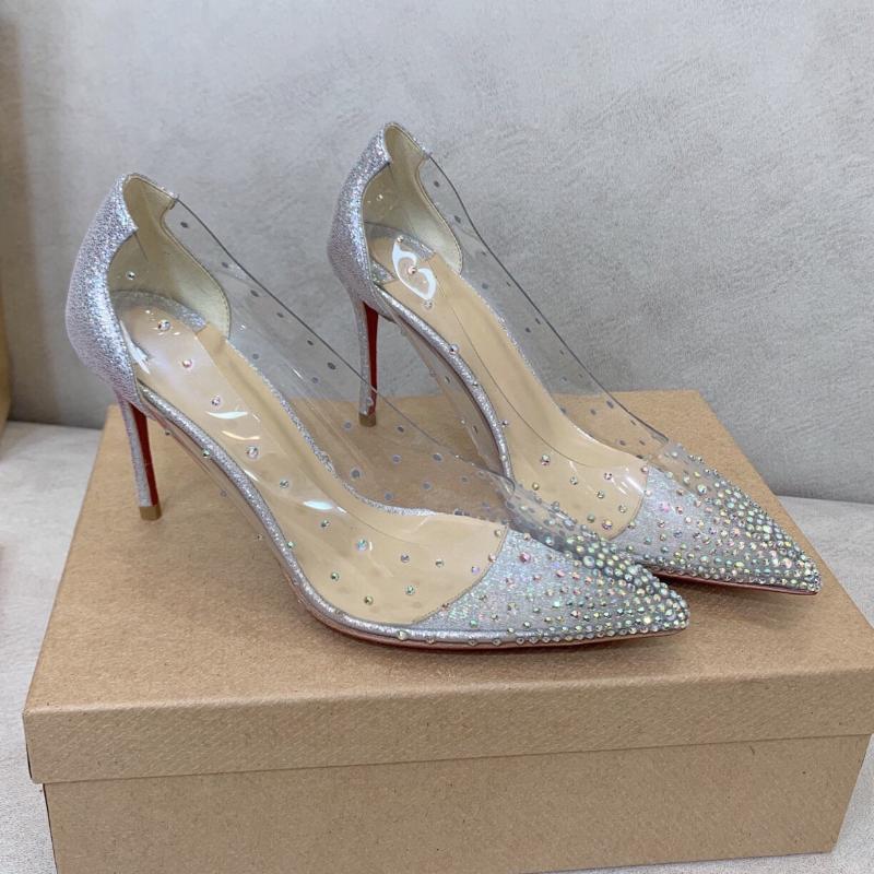 

Europe And The United States Autumn Pointed High -Heeled Women S Shoes Diamond Transparent Shallow Mouth Shoes