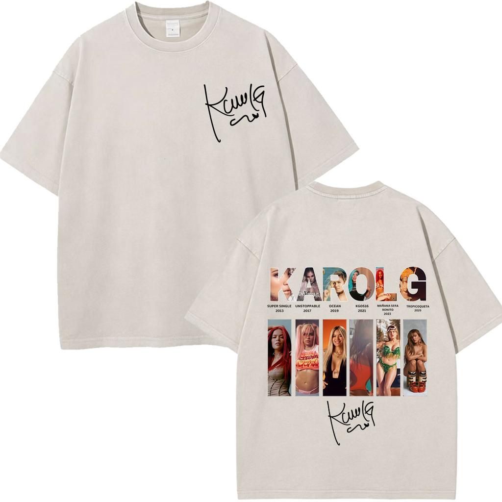 Karol G Viajando Por El Mundo Tropitour  Graphics T Shirt Unisex Women Fashion Cotton Loose Casual Vintage Washed Tshirts Tops