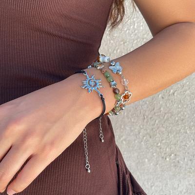 Nouveau Lot de 3 Bracelets Chaîne Champignon Papillon Kpop pour Femmes Été Mariage Bohème Charms Perles Fleurs Bracelets Bangles Bijoux Y2K
