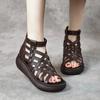 Genuine Leather Roman Women Flat Shoes Women's High Heel Sandals Fashion Casual Sandals New Hollow Open Toe Shoes Female Summer