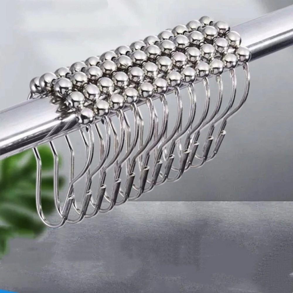 12pcs 304 Stainless Steel Shower Curtain Hooks Rust-proof Five Beads Gourd Curtain Hanger Heavy-Duty Sliver Shower Rod Hooks
