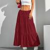 Women Long Skirt Spring Summer Middle Waist A Line Flowy Swing Skirt Breathable Solid Color Elastic Waist Drawstring Pleated Casual Skirt