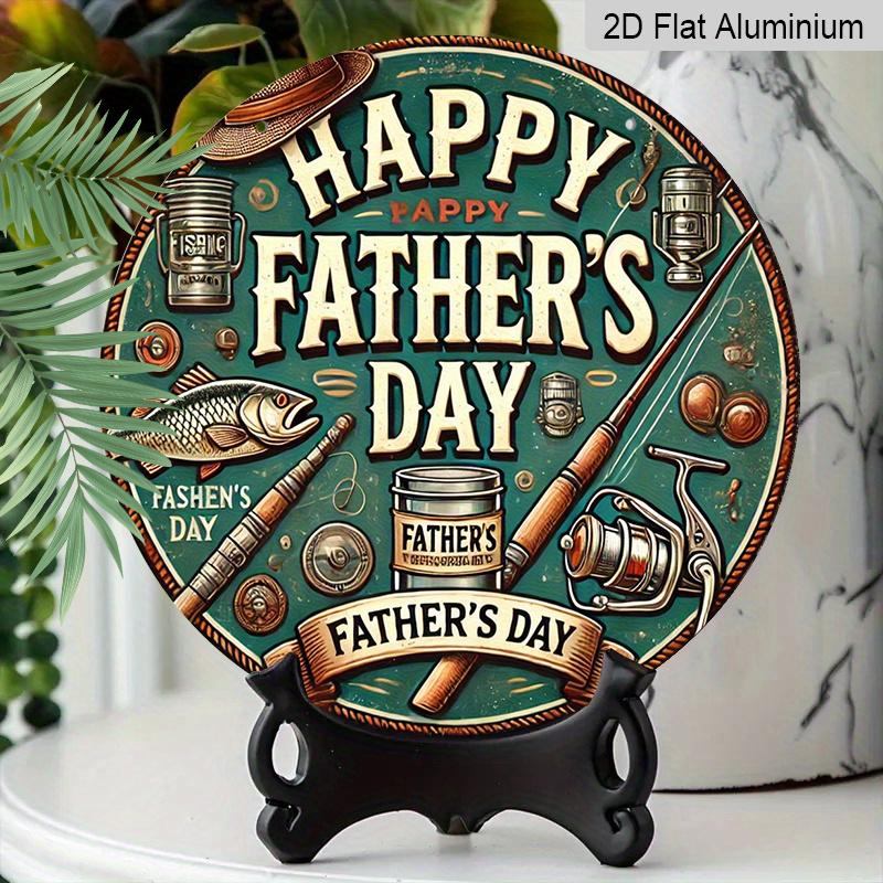 2D Flat, 1pc Vintage Aluminum Father'S Day Wall Sign | Circular Fishing Theme Rustic Decor with "Happy Father'S Day" Message, Wall Hanging, Reusable