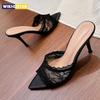 Eilyken Neue Sommer Spitze Atmungsaktiv Spitze Zehen Damen Hausschuhe Elegant Dünn Hohe Absätze Partykleid Slide Damen Schuhe