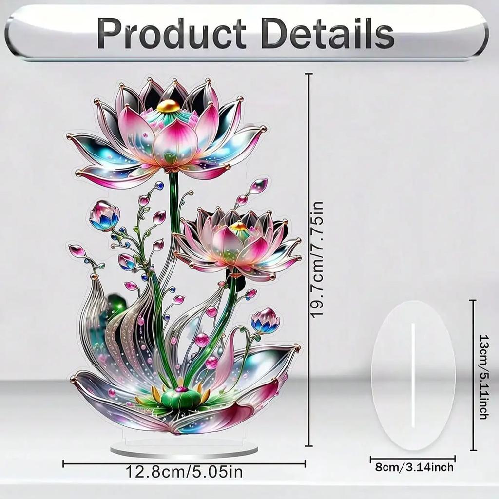 1 Piece of 2D Acrylic Crystal Lotus Ornament, Suitable for Valentine's Day, Home, Office, with Indoor and Outdoor Art Decoration