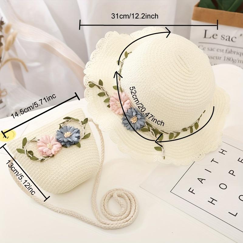 2 Stück Sonnenhüte, Neues Sommer-Strohhut-Taschen-Set für Mädchen, Sonnenhüte, Sommer-Prinzessin-Babyhüte für Kinder, Babyhüte