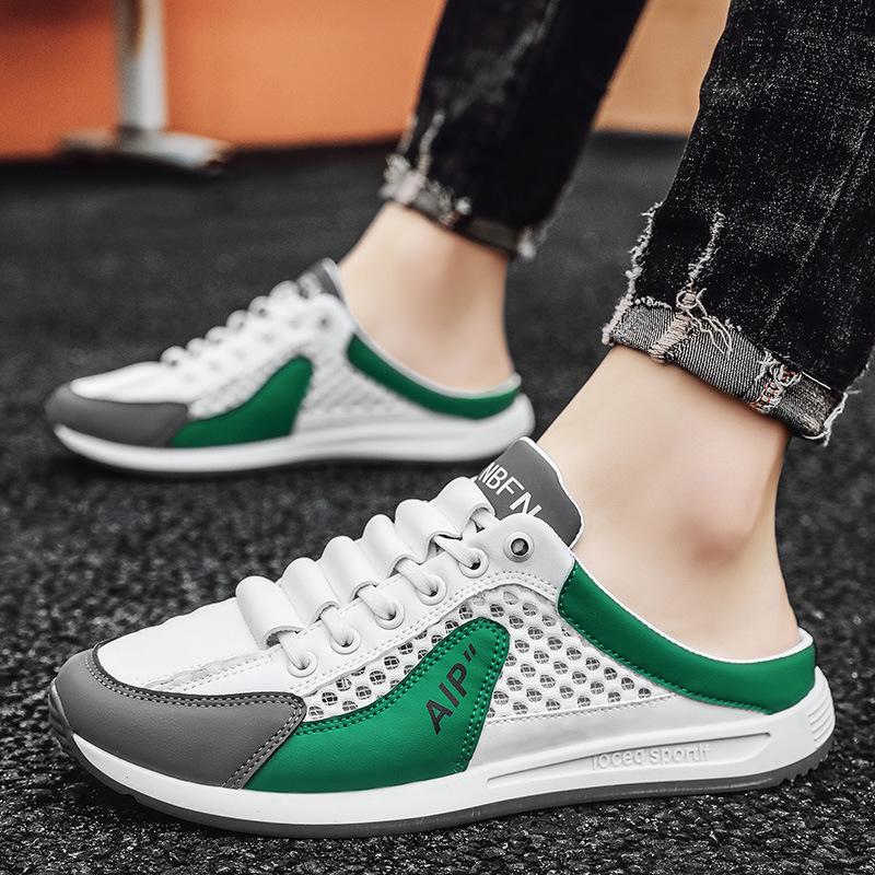 2025 Spring and Summer Bag Head Slippers Men's Lazy Style One Pedal Casual Half Tray Trend Heel-less Sleeve Board Shoes