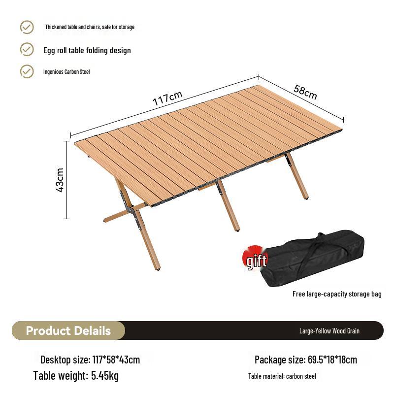 Carbon Steel Camping Folding Table & Kermit Chair Set - Metal Outdoor Roll-up
