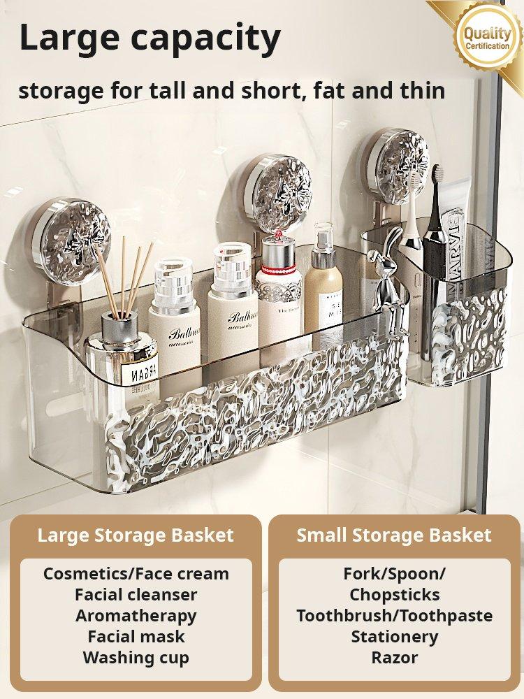 Light Luxury Style Glacier Pattern Suction Cup Shelf Bathroom Shower Punch-Free Wall Mounted Storage Rack Draining Basket Holder