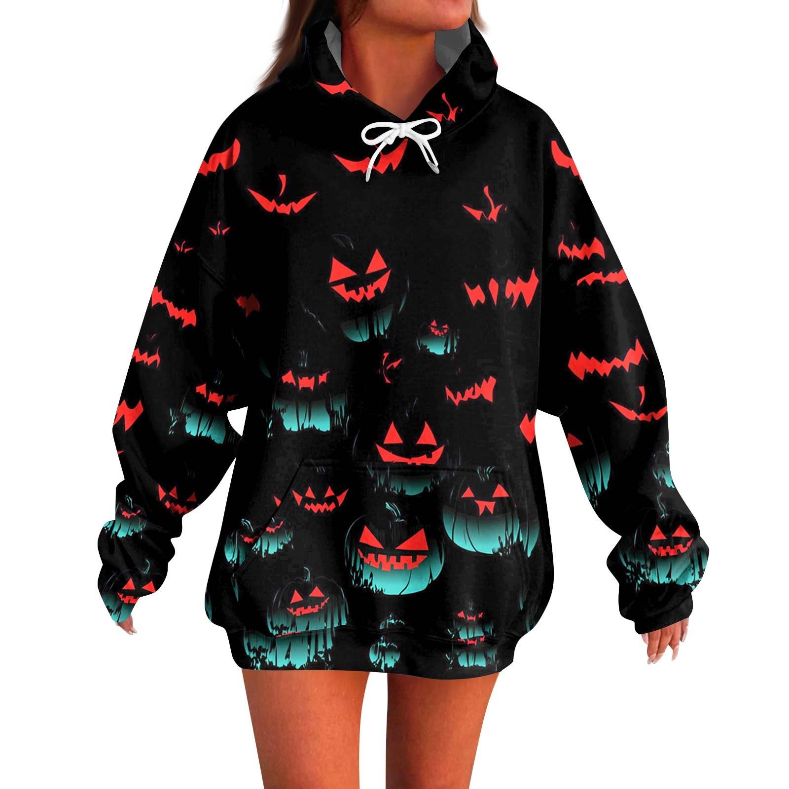 

Женское модное повседневное худи с длинным рукавом и принтом на Хэллоуин M оранжевый