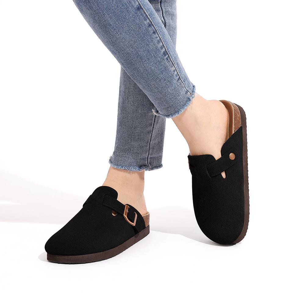 Fashion LItfun Fashion Comfy Cork Clogs With Adjustable Buckle Leather Cozy Cork Mules Soft Insole Clogs Sandals With Adjustable Buckle