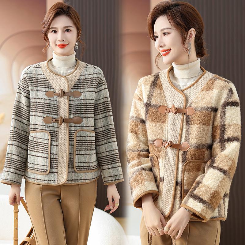 Manteau court en laine élégant pour femme, idéal pour l'automne, le printemps et l'hiver - Style élégant et parfumé pour les femmes d'âge mûr et les personnes âgées