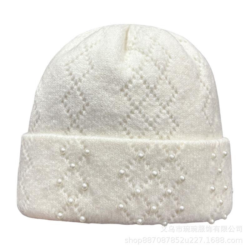 Autumn and Winter New Versatile Warm Wool Hat Men's and Women's Outdoor Pearl Knitted Ear Protection Face Small Pullover Hat Cold Hat