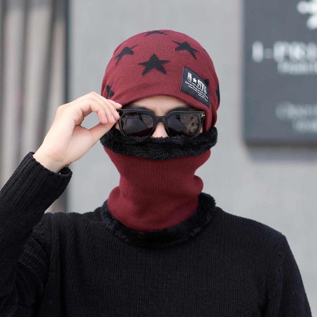 Winter Cold Weather Gear Neck Warmer, Mock Toshi Beanie Set, Wine for Men