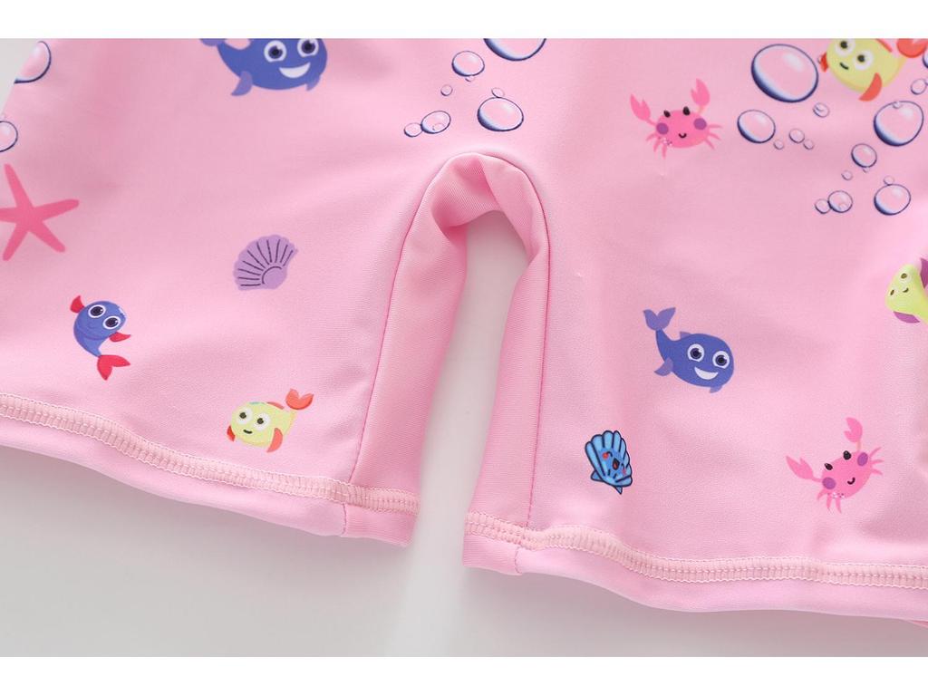 2026 Girls' One-Piece Swimsuit: Cute, Sun-Protective, Short Sleeves, Shorts for Surfing & Pool Activities