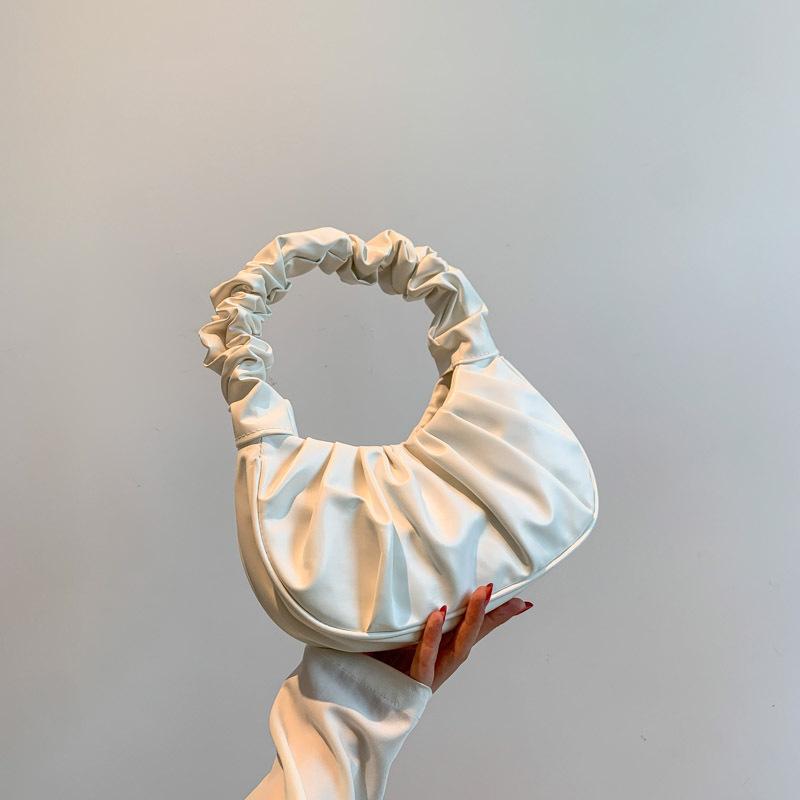 Contrasting Colors New Fashionable Solid Color Pleated Clouds Sweet Shoulder Bag Street Trend Portable Underarm Women's Bag