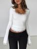 Autumn/Winter 2025 Sexy Ribbed Lace-Trim U-Neck Long-Sleeve Top