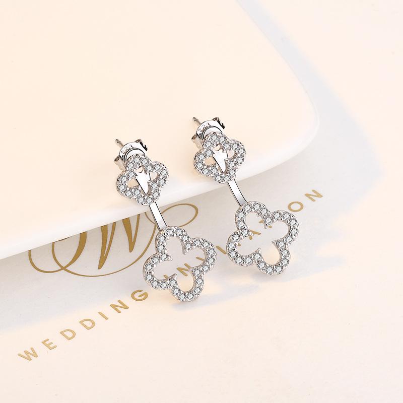 Kolczyki Koniczynka Czterolistna Kwiat Wiszące z Tyłu, Kolczyk Dający Dwa Sposoby Noszenia, Wszechstronna Biżuteria Kolczykowa