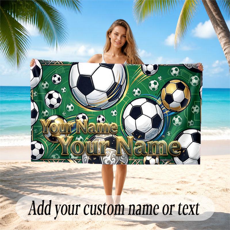 Soccer Theme Beach Towel Personalized Custom Name & Text Soft Quick Dry Beach Towel for Swimming Travel